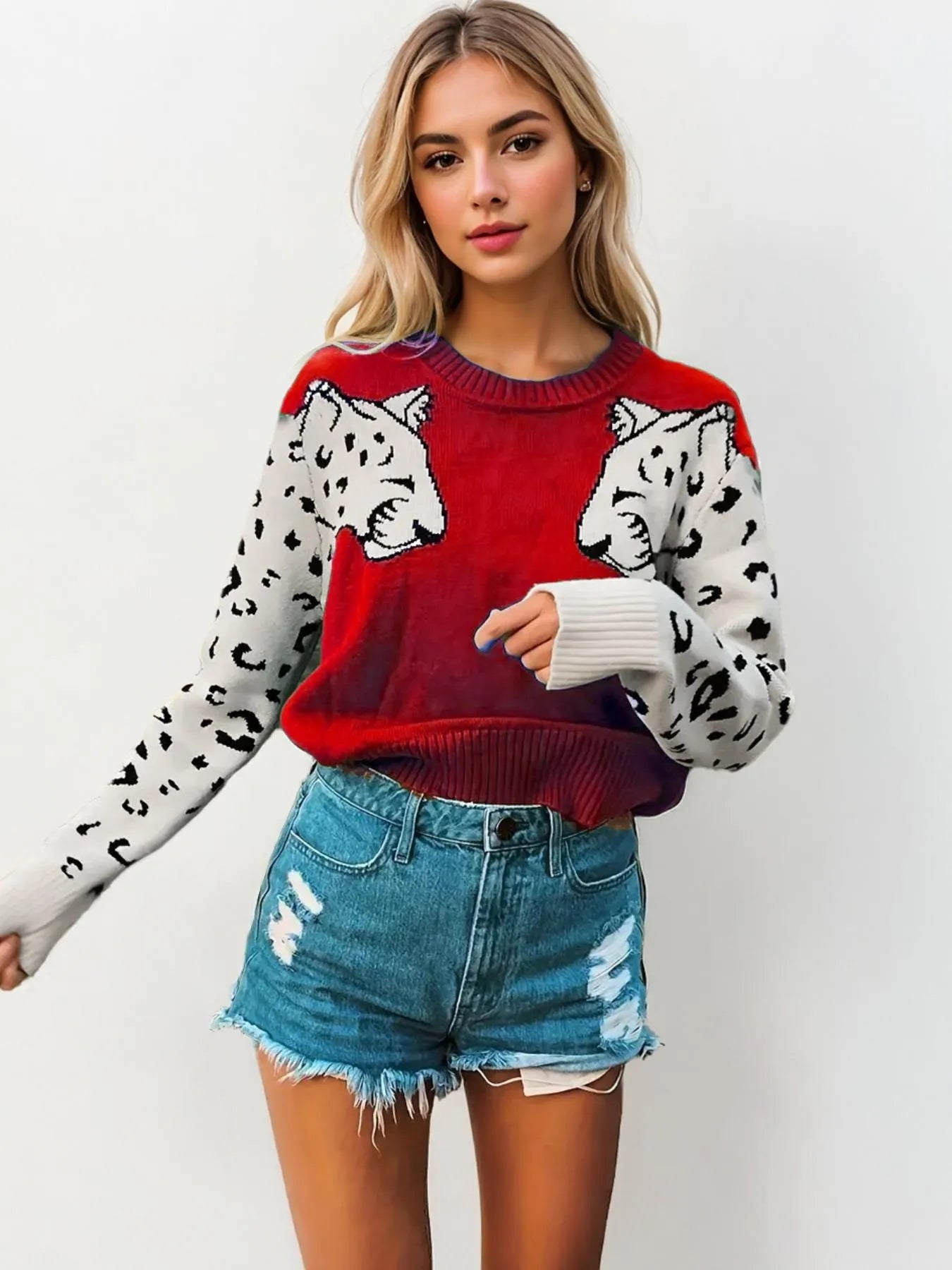 Leopard Round Neck Sweater - Velora