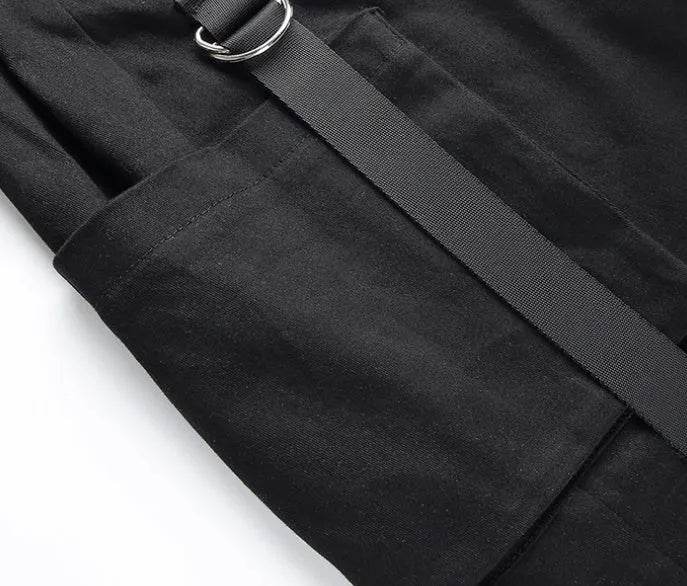 Women Black High Waist Pencil Pants Pockets Patckwork Hollow Out Pants Fashion Women Streetwear Cargo Pants Women Pants - Velora