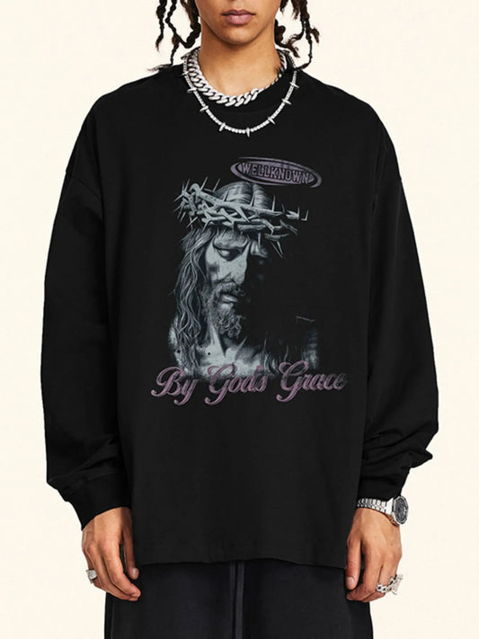 Men's Graphic Round Neck Long Sleeve T-Shirt - Velora