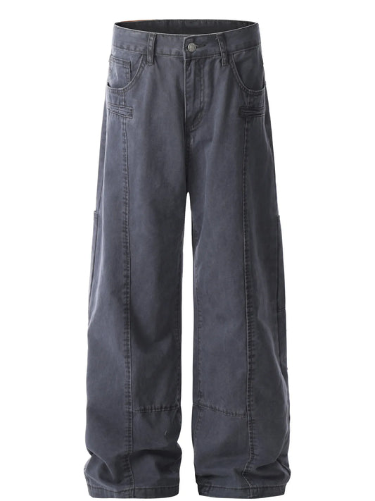 Men's Wide Leg Cargo Pants with Stitching Detail - Velora