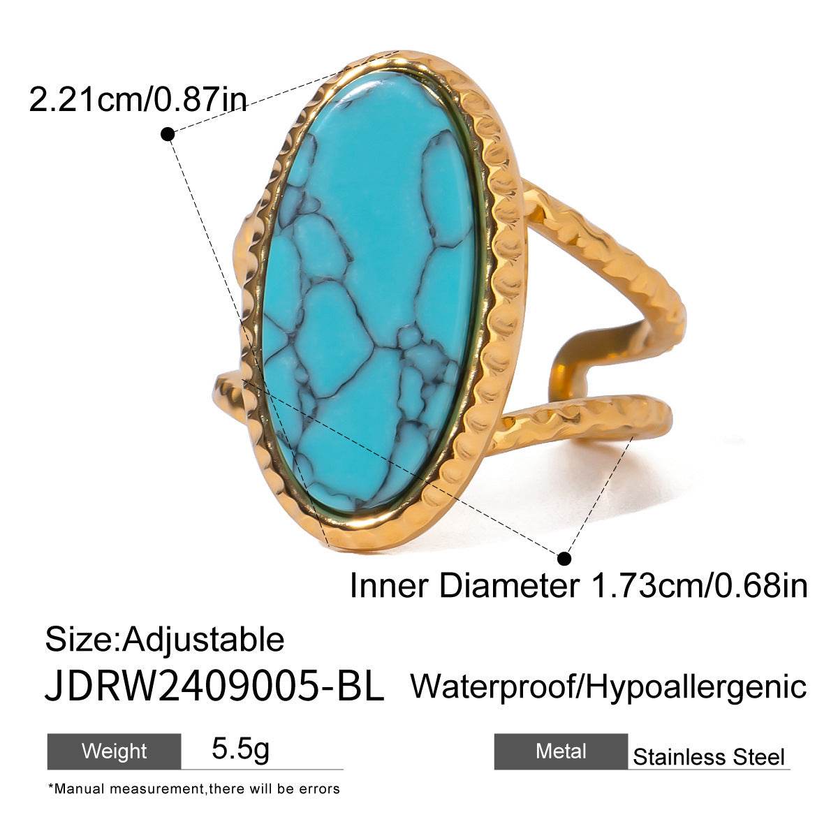 Oval Turquoise Tigereye Adjustable Split Ring - Velora