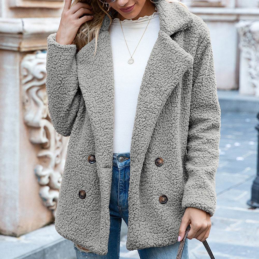 Loose Lapel Fluffy Coat Winter Button Jacket Cardigan Outwear For Women Clothing - Velora