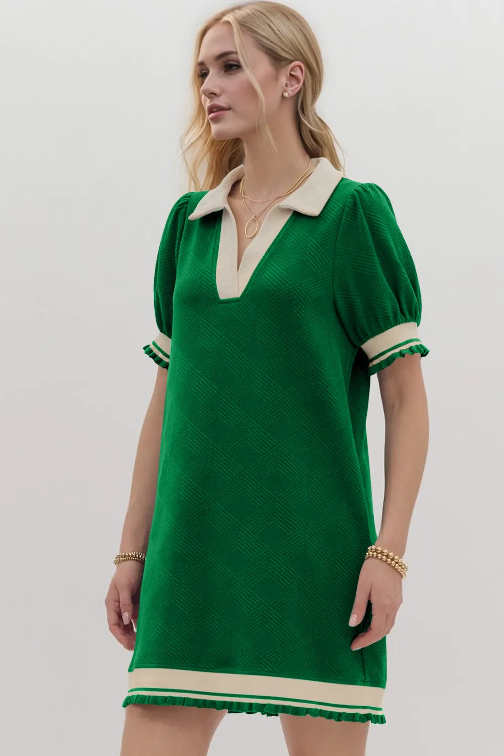 Oh Frill Contrast Trim Johnny Collar Short Sleeve Mini Dress - Velora