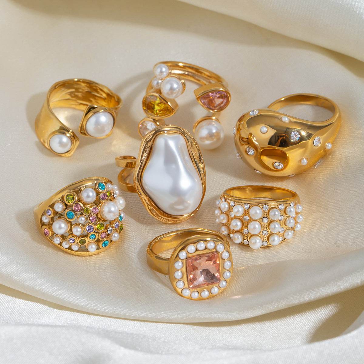 European And American Stainless Steel Pearl Eye-catching Ring High-grade Ins - Velora