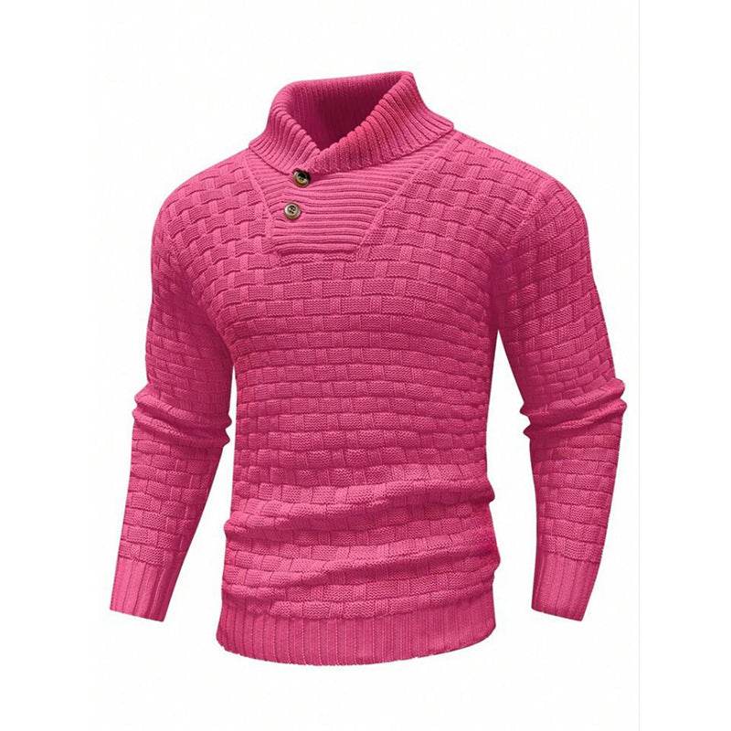 Men's Slim Turtleneck Sweater With Button Design Fashion Casual Solid Color Pullover Top Clothing - Velora