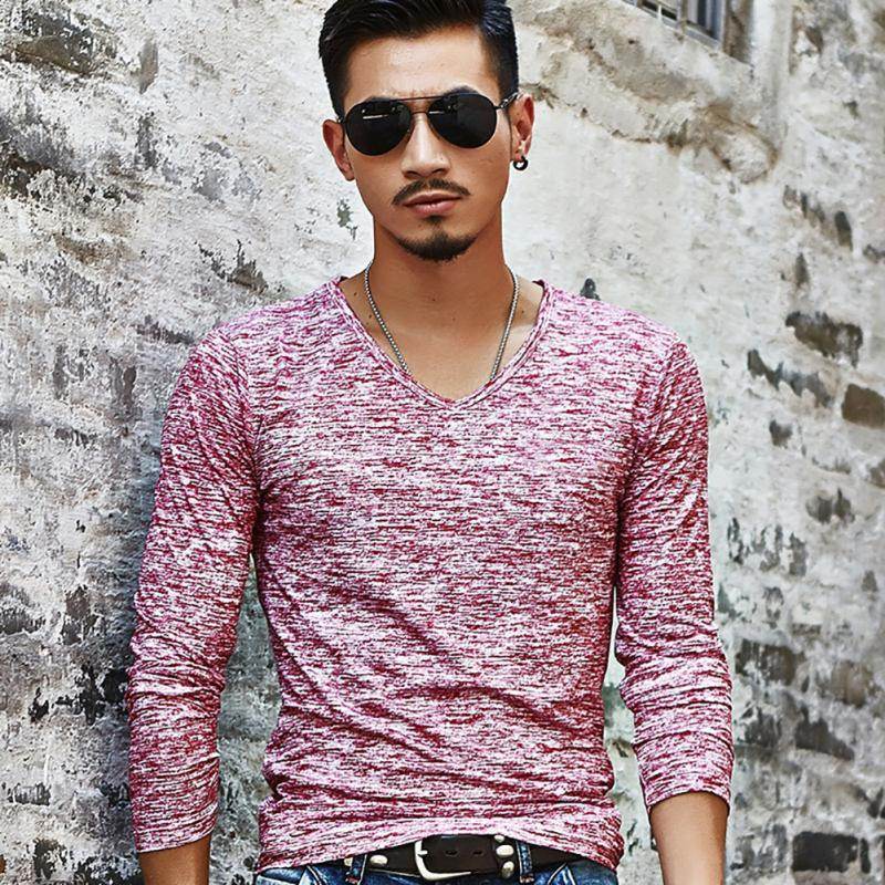 Long Sleeve T-Shirt Men Spring Autumn Fashion Round-Neck Slim Fit T-Shirt - Velora