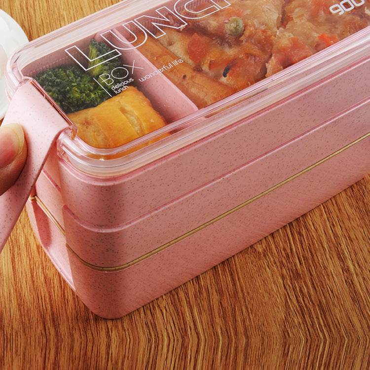 Insulated Bento Lunch Box Three-Layer Wheat Stalk Container - Velora