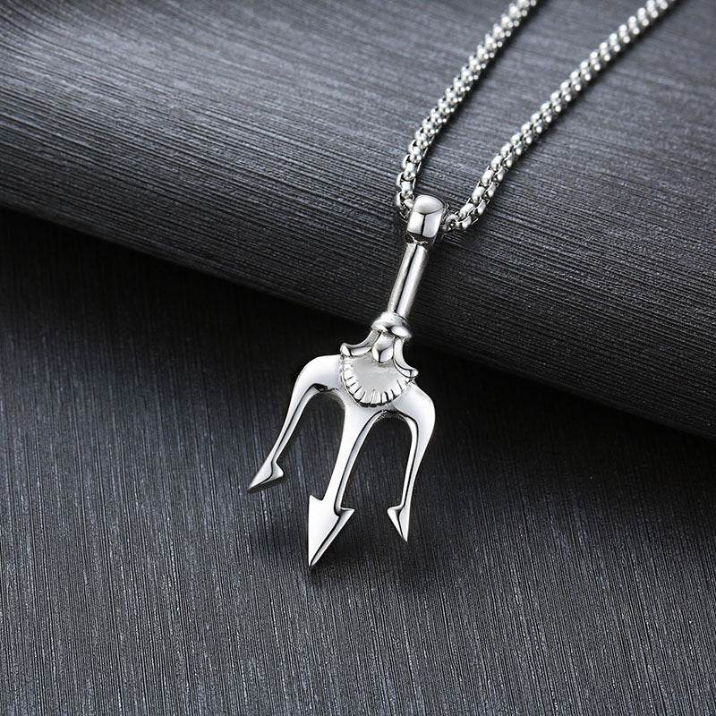 Neptune's Trident Necklace Retro Mythical Sea King Poseidon Trident Harpoon Pendant Necklace Men's Fashion Trend Cool Jewelry - Velora