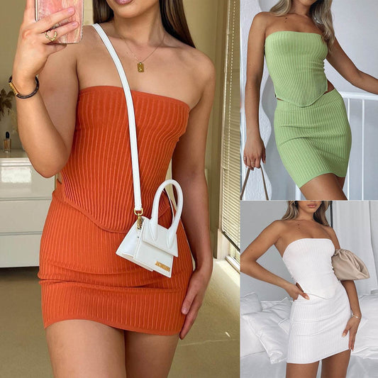 Womens Suit Sexy Summer Two Piece Outfits Crop Tops Bodycon Skirt Sets Mini Dress - Velora