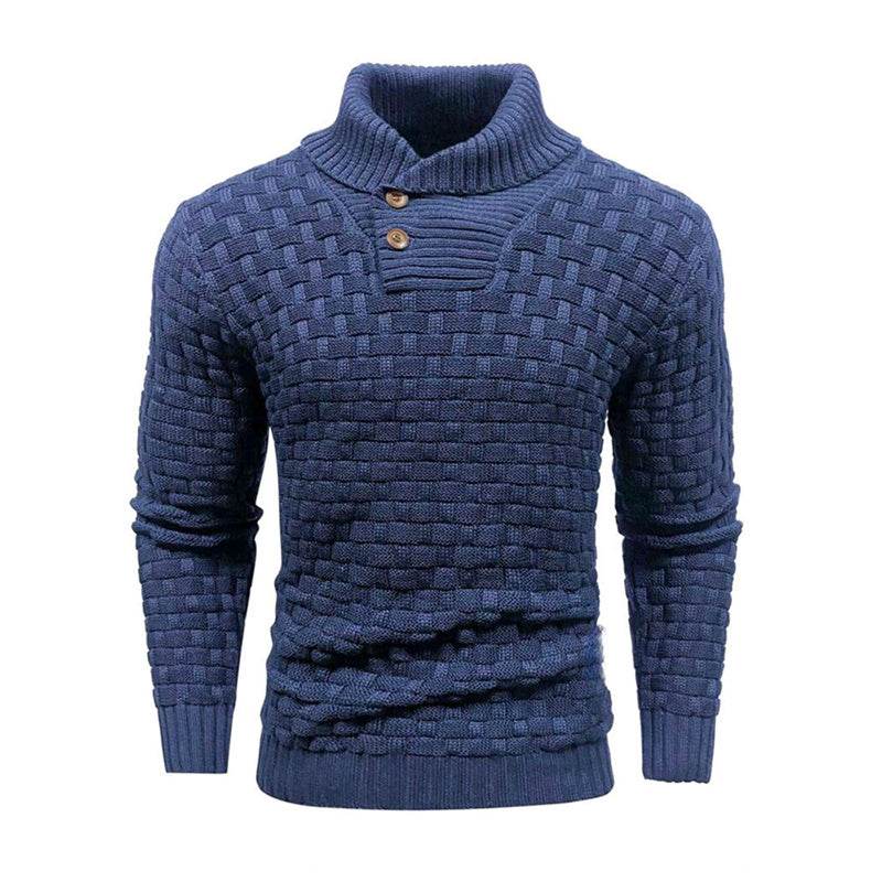 Men's Slim Turtleneck Sweater With Button Design Fashion Casual Solid Color Pullover Top Clothing - Velora