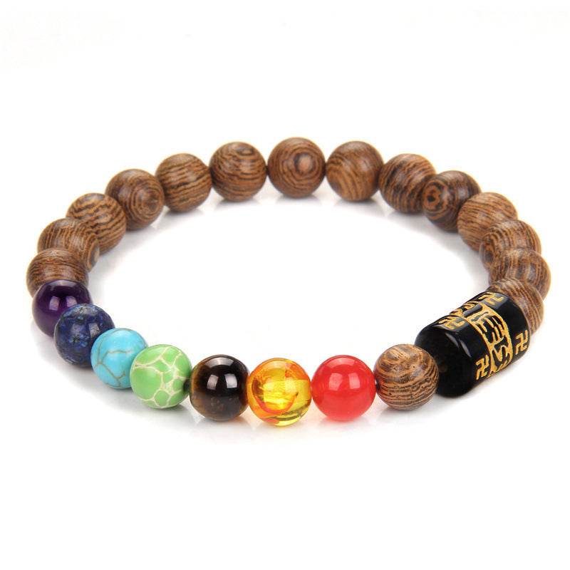 Seven Chakra Yoga Energy Six-Word Proverbs Beaded Bracelet - Velora