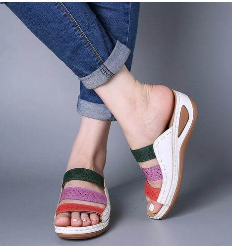 Large Size Women Hollow Out Rainbow Stitching Slippers - Velora