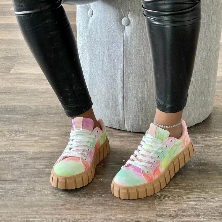 Lace-up Canvas Shoes Summer Round Toe Platform Single Shoes For Women Sneakers - Velora