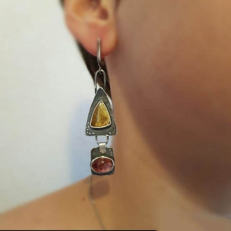 Hecheng Retro Geometric Triangle Metal Pendant Earrings Purple Orange Asymmetric Earrings Women's Retro Jewelry Gift Cross - Velora