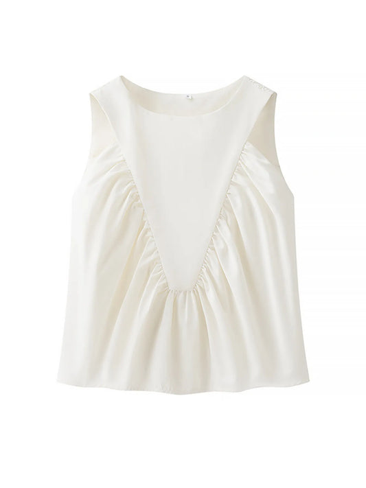 Ruched Round Neck Tank Top - Velora