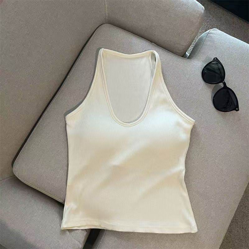 Hanging Neck Pure Want Beauty Back Solid Color Wrapped Chest Tube Top Bottoming Inner Fixed Cup - Velora