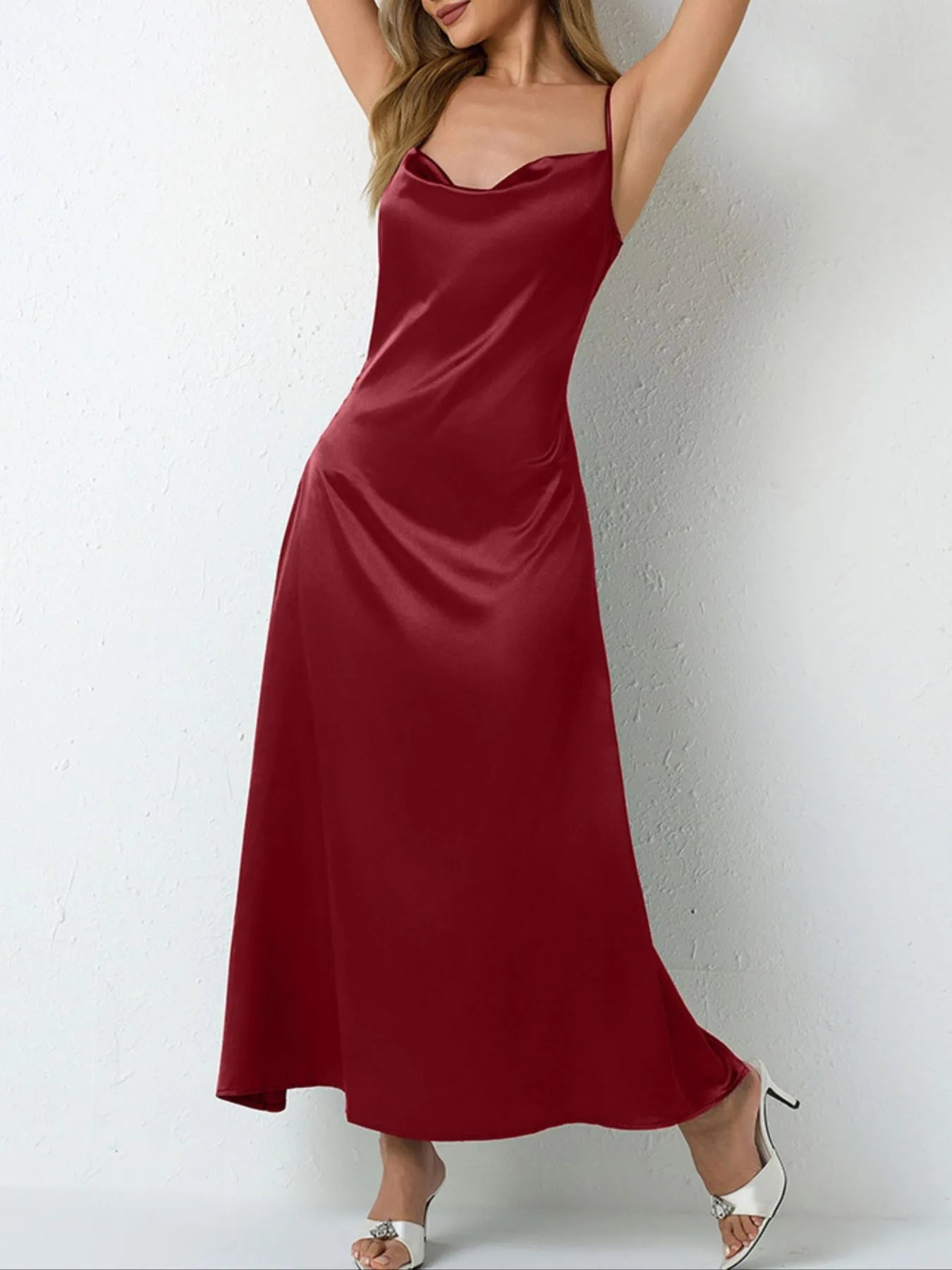 Satin Cowl Neck Cami Dress - Velora