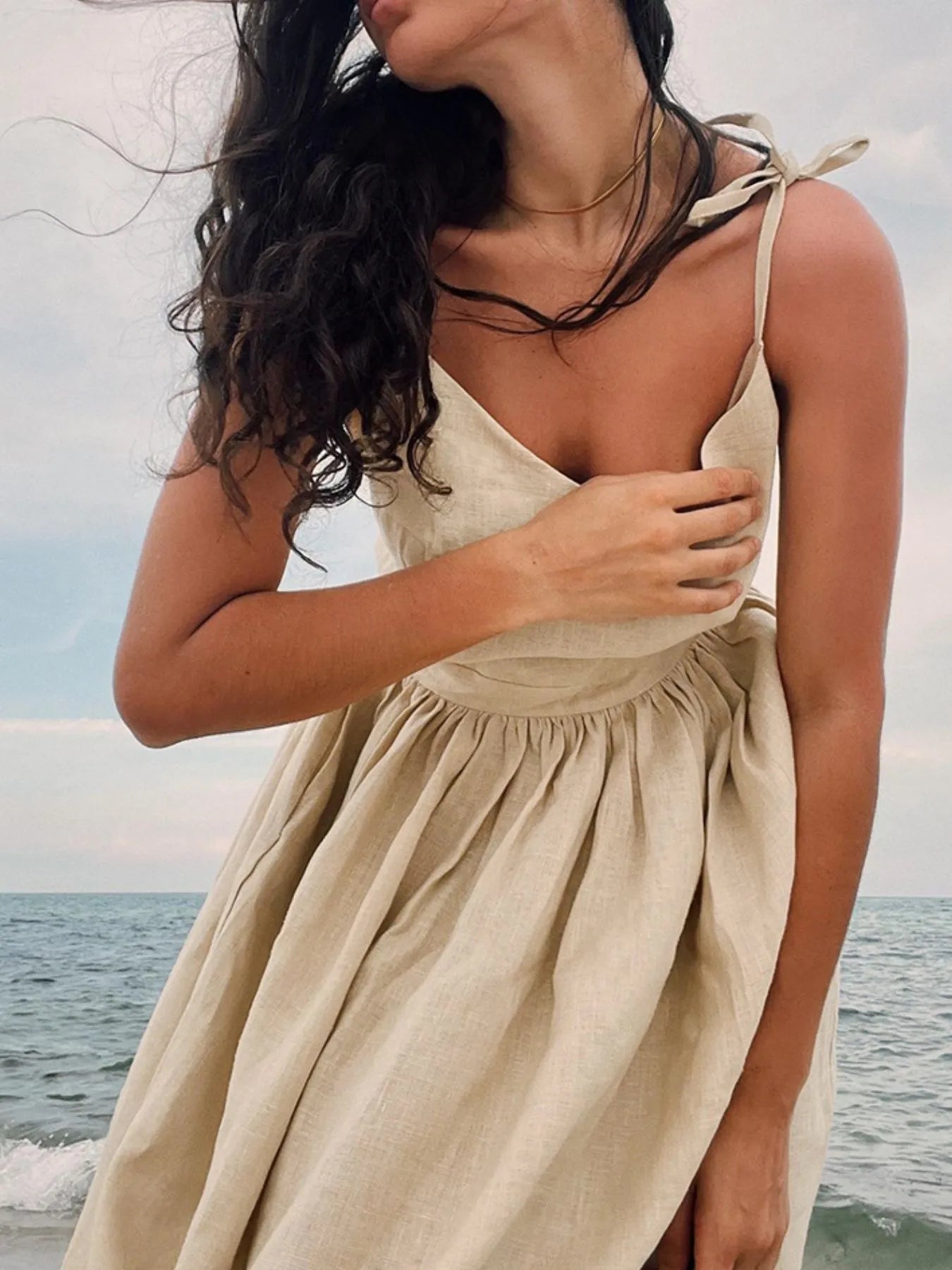 V-Neck Tie Shoulder Maxi Dress - Velora