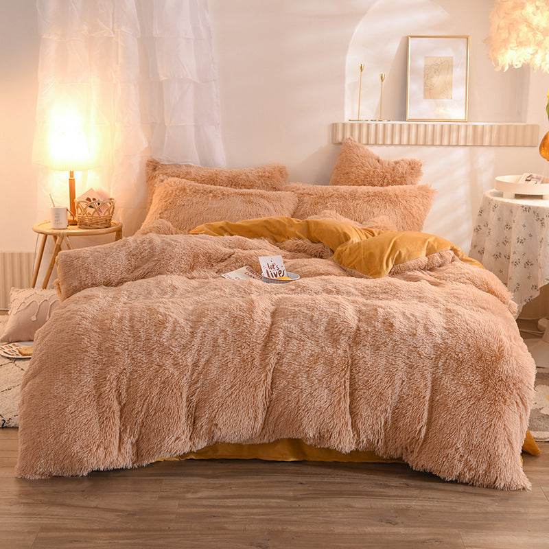 Luxury Thick Fleece Duvet Cover Queen King Winter Warm Bed Quilt Cover Pillowcase Fluffy Plush Shaggy Bedclothes Bedding Set Winter Body Keep Warm - Velora