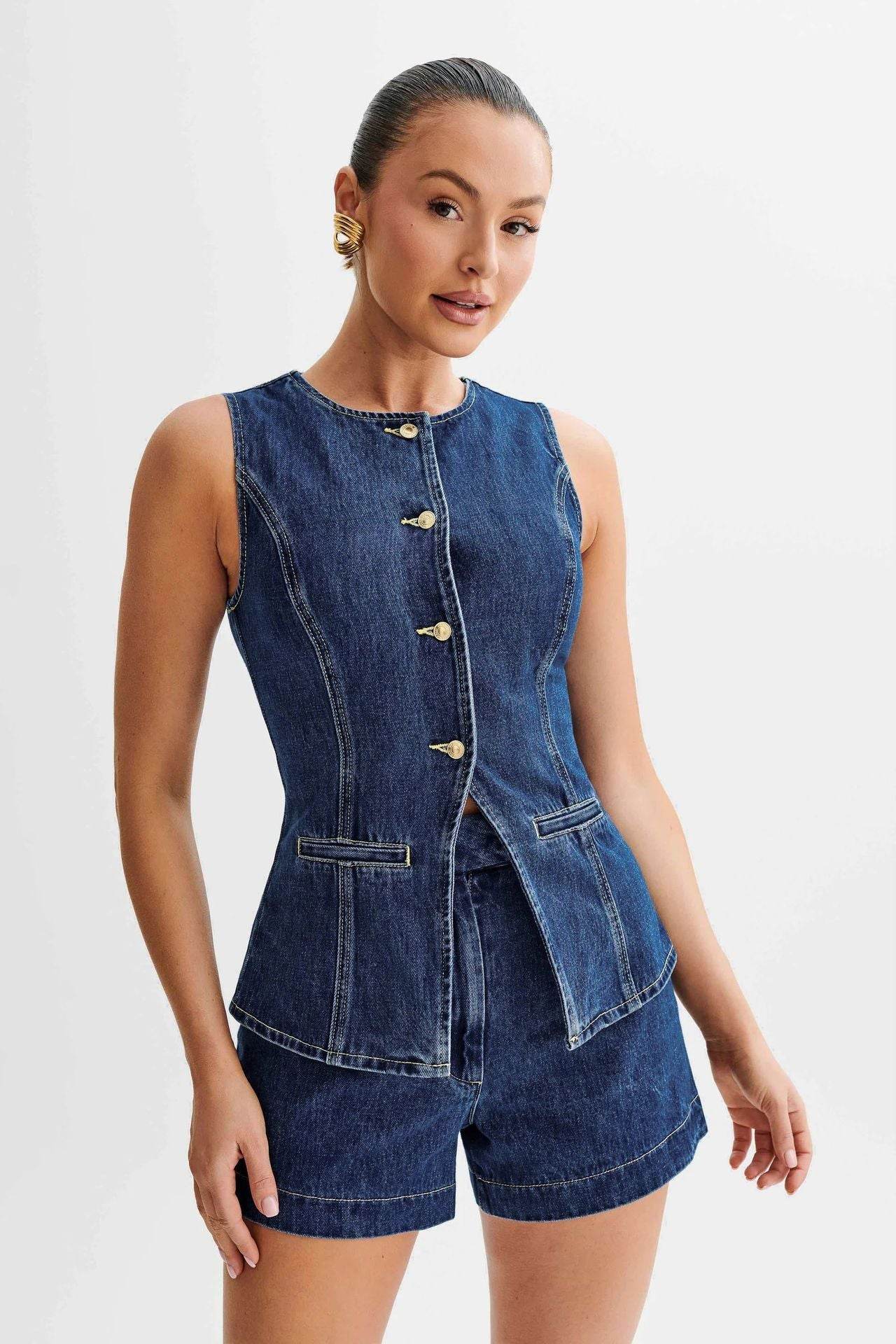 Denim Fashion Casual Sleeveless Women's Suit - Velora
