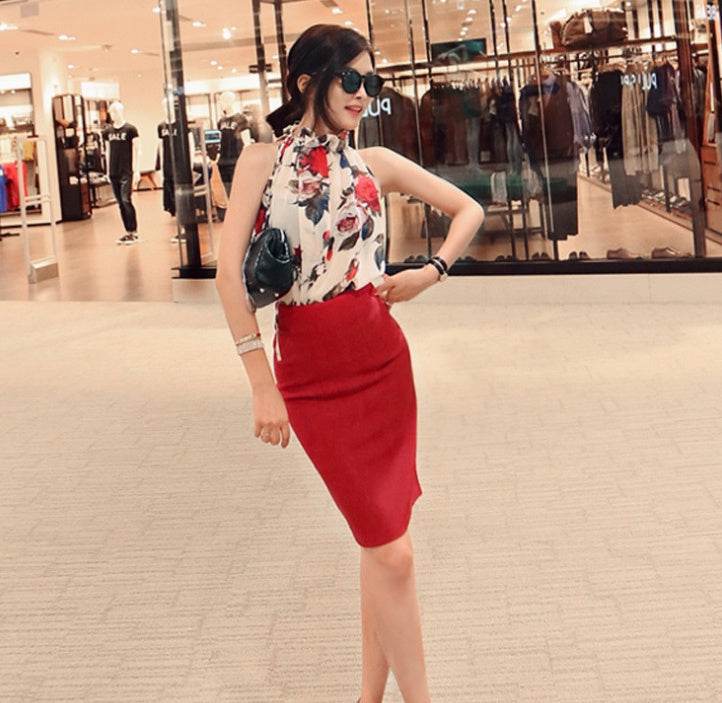 Women summer floral sleeveless Chiffon Blouse top - Velora