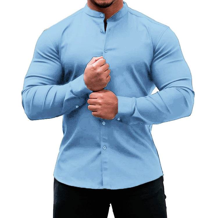 Long Sleeve Shirt Men Casual Button Down Slim Tops Solid Color Casual Mens Clothing - Velora