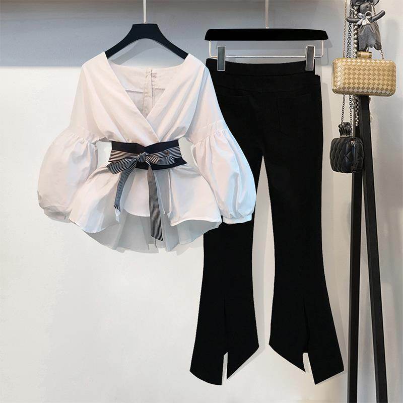 Spring dress new style of women's clothing, Korean fashion, fashionable port, fashionable temperament, two sets of summer broad leg pants suit. - Velora