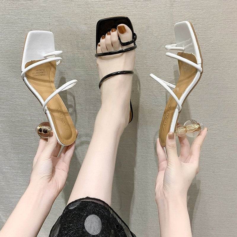 Large Size Korean Style Square Toe Thin Strap Gourd Heel High Heel Sandals Women's Shoes - Velora