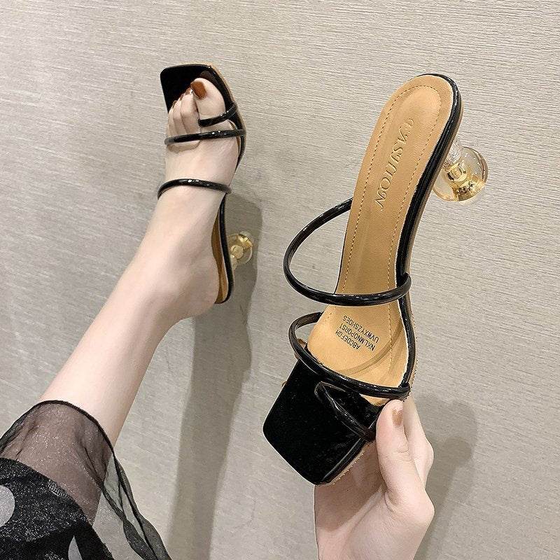 Large Size Korean Style Square Toe Thin Strap Gourd Heel High Heel Sandals Women's Shoes - Velora