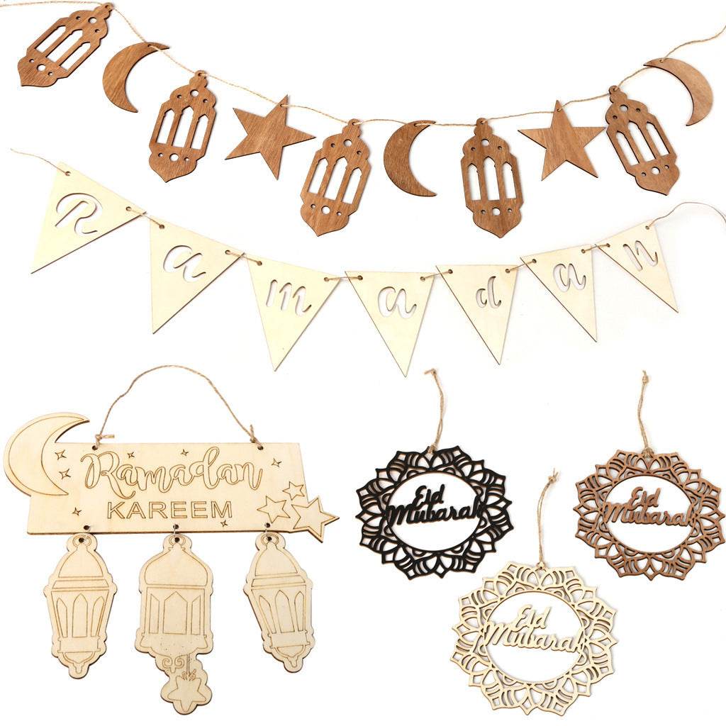 Wooden Crafts Hanging Pendants Eid Mubarak Home Ramadan Decorations - Velora