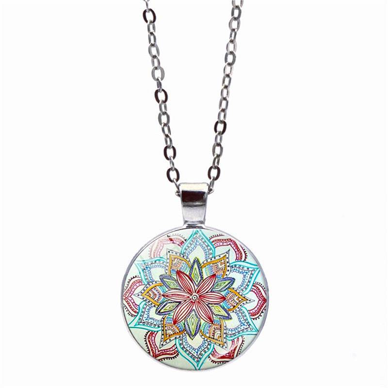 Blue Charm Mandala Necklace Buddhism Chakra Om India - Velora