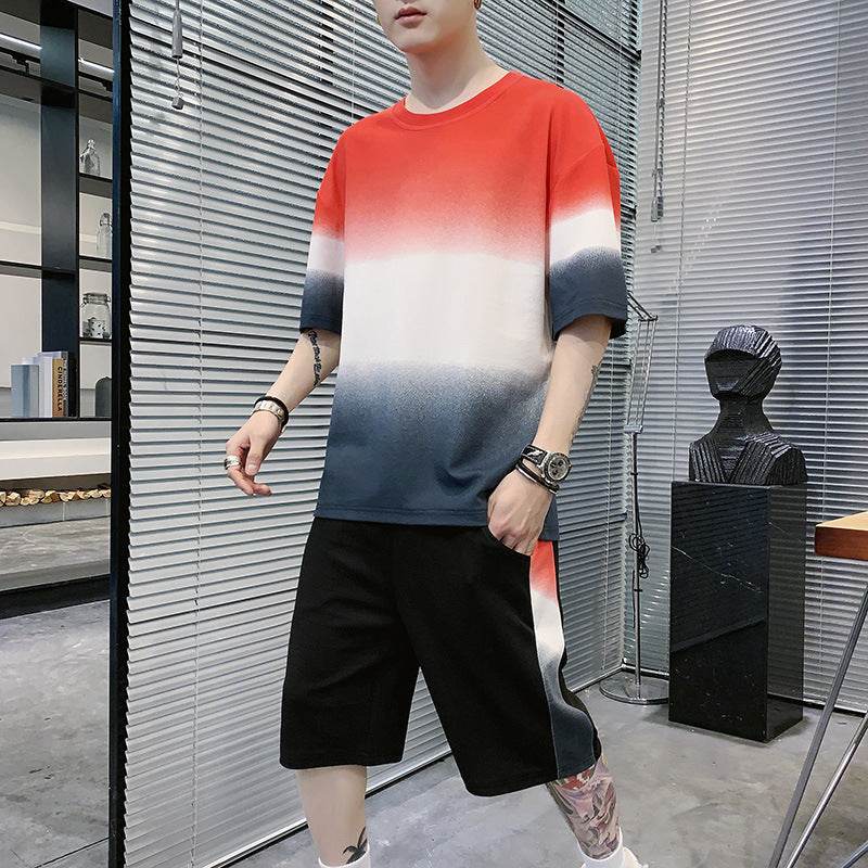 Men's Summer Leisure Tracksuit Thin T-Shirt 2 Sets Outfit Sport Set Short Sleeve - Velora