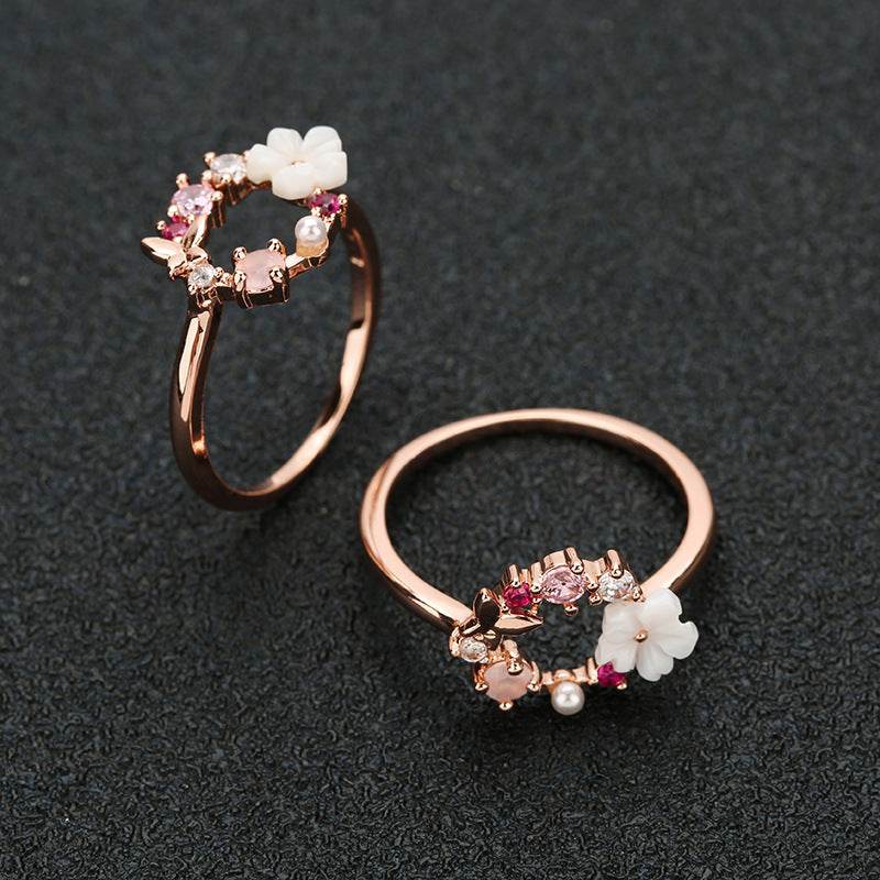 Creative Jewelry Butterfly Flower Real Rose Gold Ring Women'S Accessories Jewelry - Velora