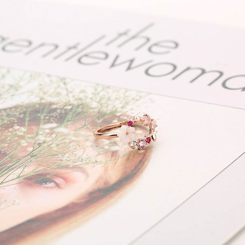 Creative Jewelry Butterfly Flower Real Rose Gold Ring Women'S Accessories Jewelry - Velora