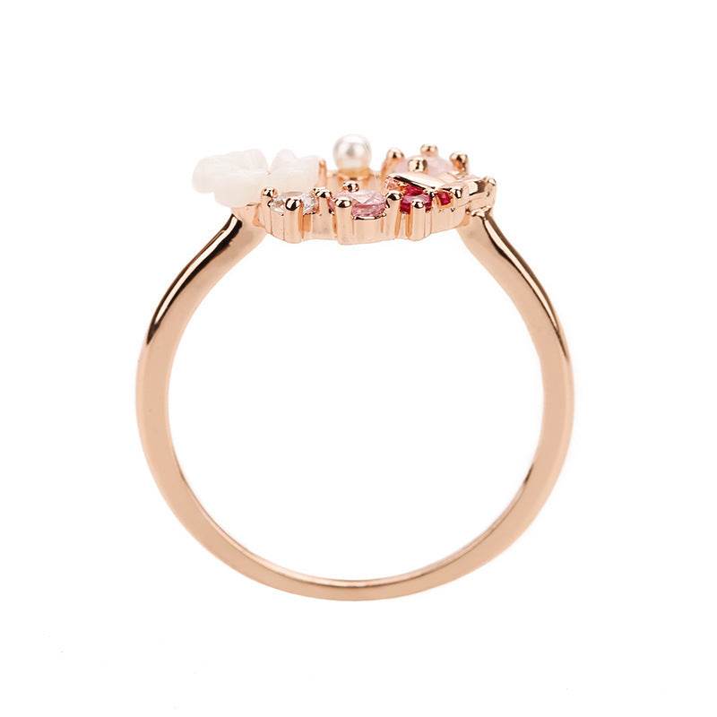 Creative Jewelry Butterfly Flower Real Rose Gold Ring Women'S Accessories Jewelry - Velora