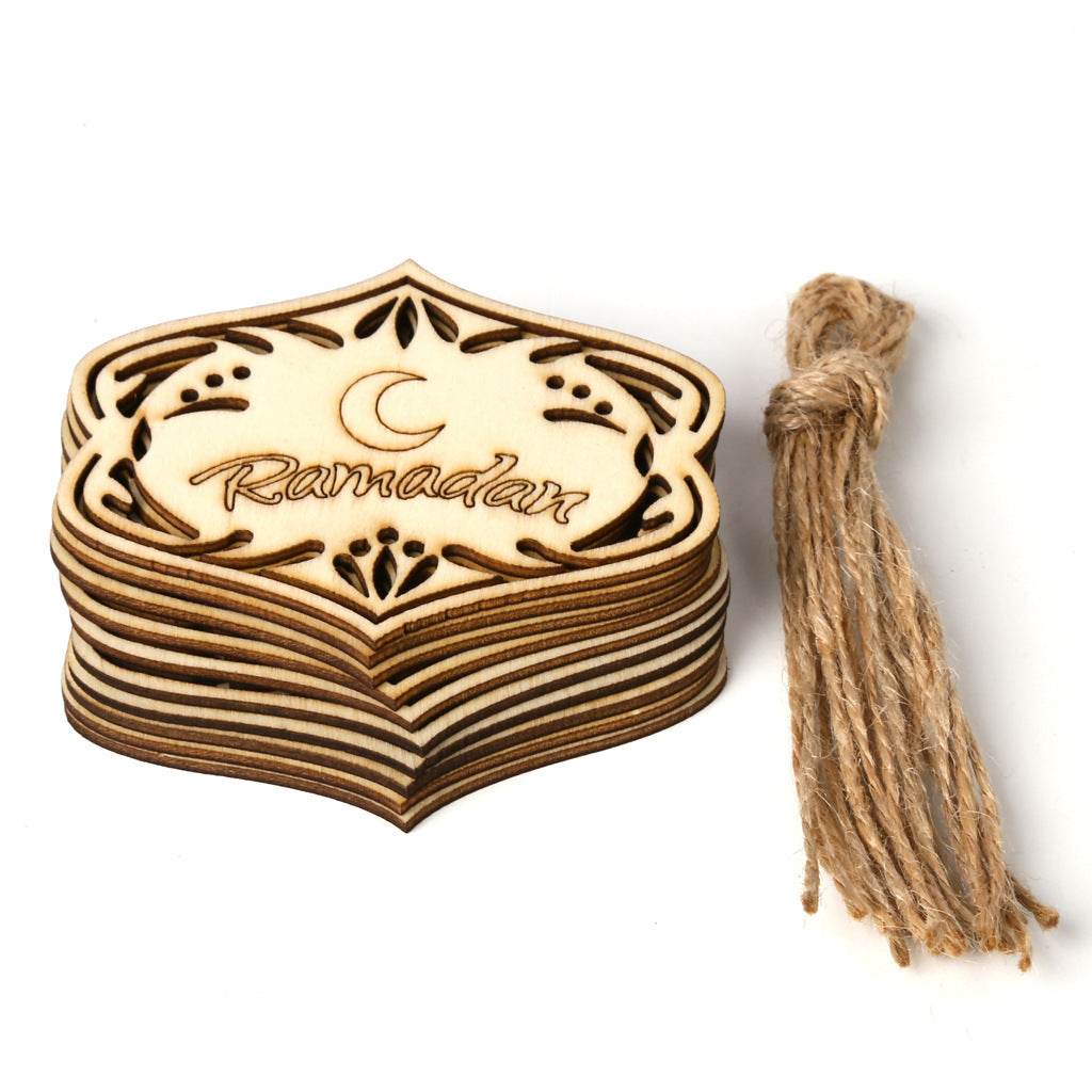 Wooden Small Pendants Creative Home Decoration Gurbang Eid Mubarak Wooden Crafts Ornaments - Velora