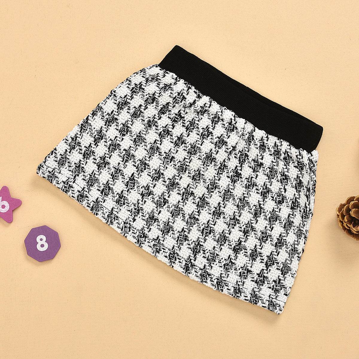 Black long-sleeved temperament two-piece suit skirt plaid children's clothing - Velora
