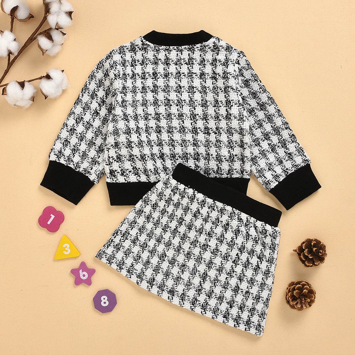 Black long-sleeved temperament two-piece suit skirt plaid children's clothing - Velora