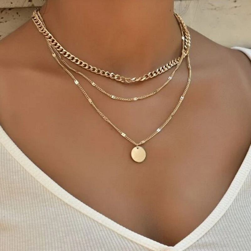 Women's Multilayer Necklace Ins Fashion Disc Pendant Clavicle Necklace Chains Personality Jewelry Velora