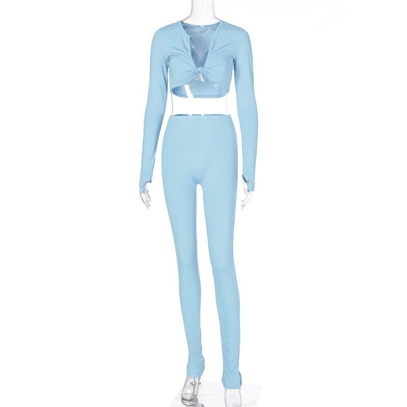 FQLWL Casual Summer 2 Two Piece Set Women Pink Outfit Long Sleeve Crop Top Leggings Women Joggers Matching Sets Ladies Tracksuit - Velora
