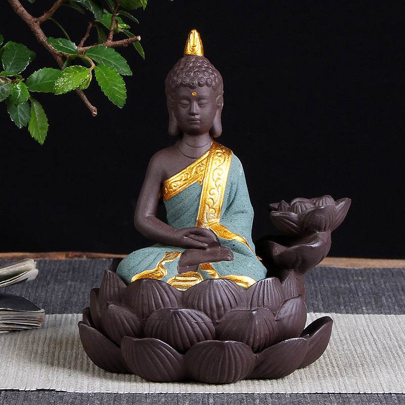 Sitting Lotus Bodhisattva India Thailand Buddha Statue Purple Clay High Mountain Flowing Water Ceramic Aromatherapy Oven Lotus Cross-border Creative Decoration - Velora
