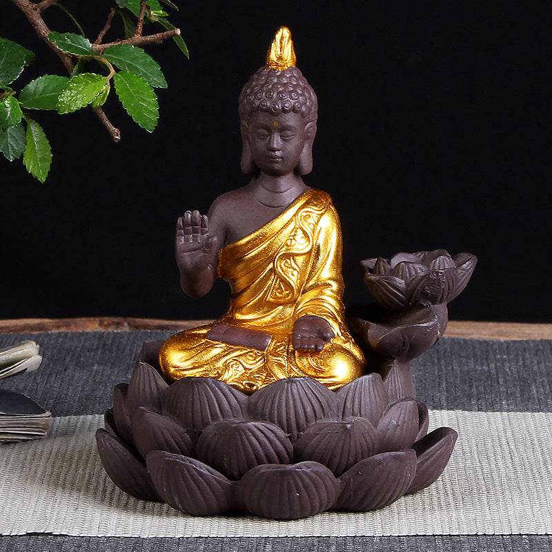 Sitting Lotus Bodhisattva India Thailand Buddha Statue Purple Clay High Mountain Flowing Water Ceramic Aromatherapy Oven Lotus Cross-border Creative Decoration - Velora