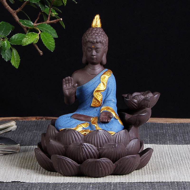 Sitting Lotus Bodhisattva India Thailand Buddha Statue Purple Clay High Mountain Flowing Water Ceramic Aromatherapy Oven Lotus Cross-border Creative Decoration - Velora