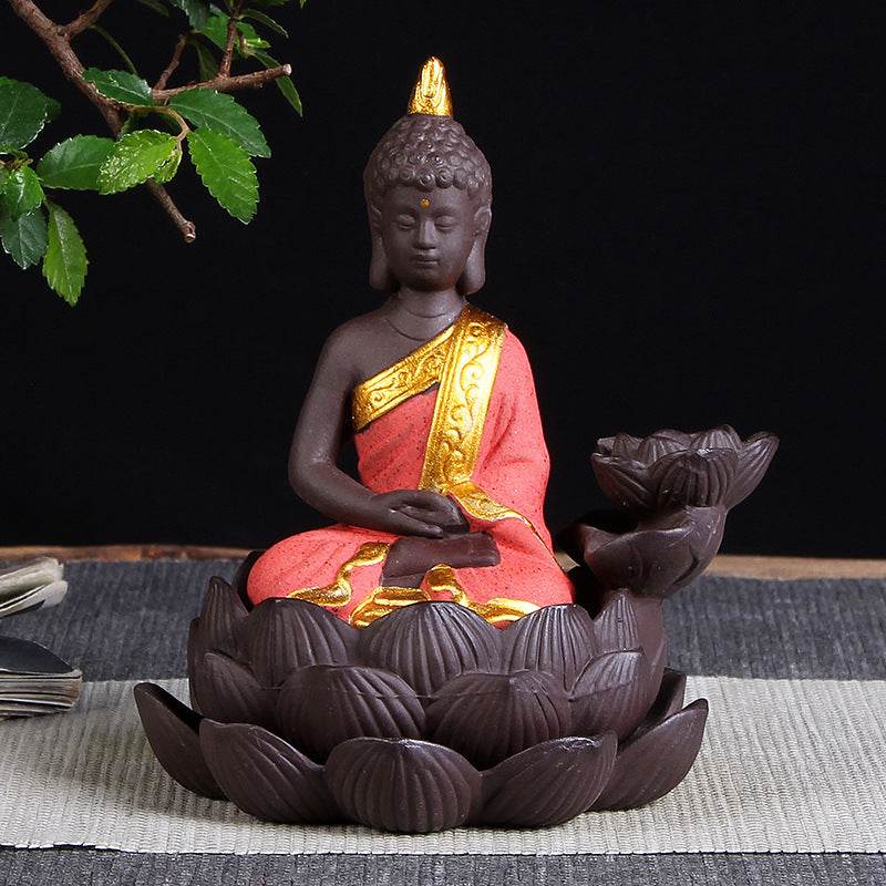 Sitting Lotus Bodhisattva India Thailand Buddha Statue Purple Clay High Mountain Flowing Water Ceramic Aromatherapy Oven Lotus Cross-border Creative Decoration - Velora