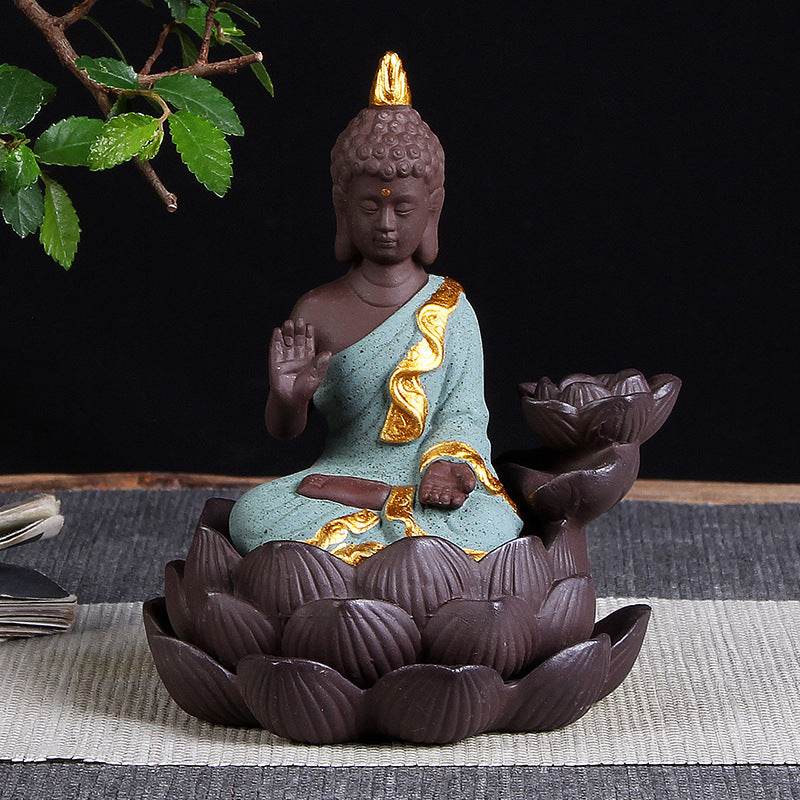 Sitting Lotus Bodhisattva India Thailand Buddha Statue Purple Clay High Mountain Flowing Water Ceramic Aromatherapy Oven Lotus Cross-border Creative Decoration - Velora
