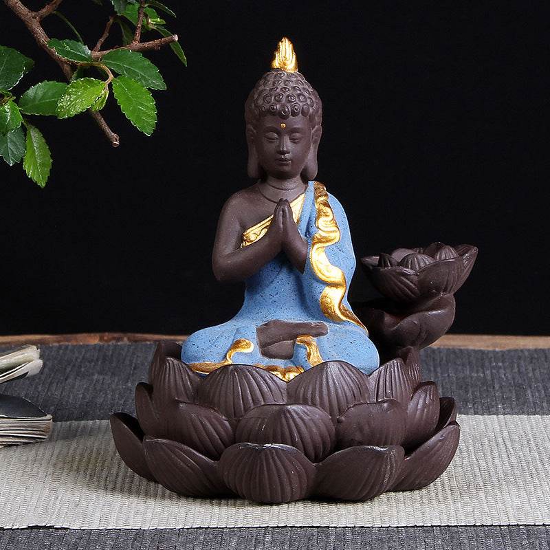 Sitting Lotus Bodhisattva India Thailand Buddha Statue Purple Clay High Mountain Flowing Water Ceramic Aromatherapy Oven Lotus Cross-border Creative Decoration - Velora