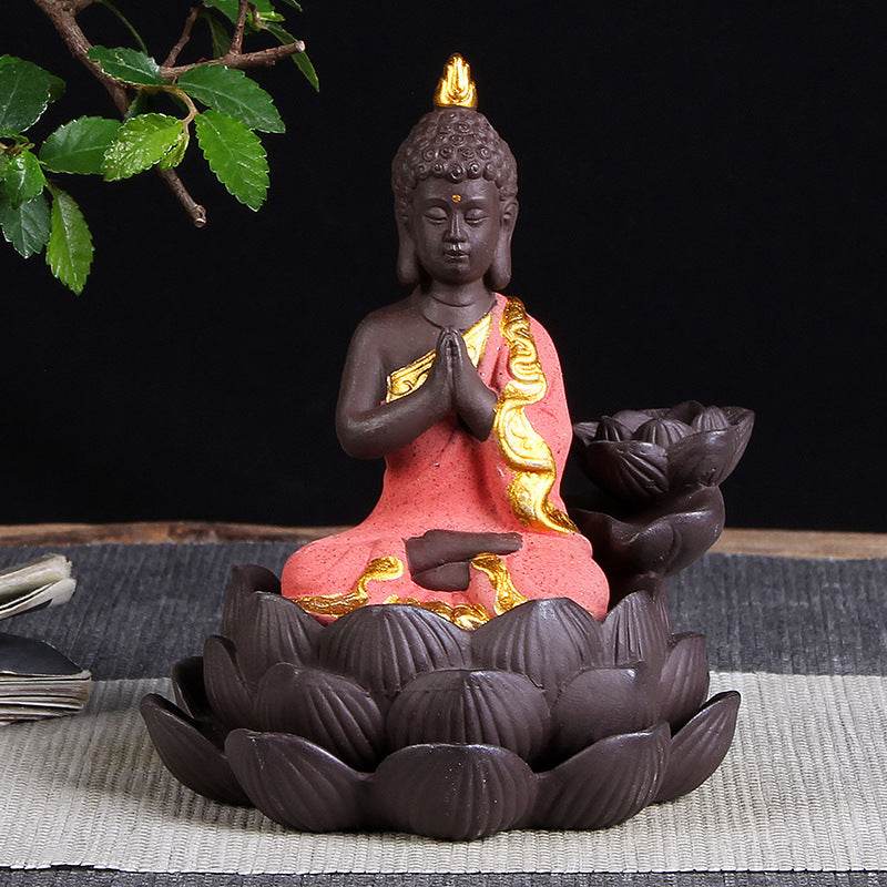 Sitting Lotus Bodhisattva India Thailand Buddha Statue Purple Clay High Mountain Flowing Water Ceramic Aromatherapy Oven Lotus Cross-border Creative Decoration - Velora