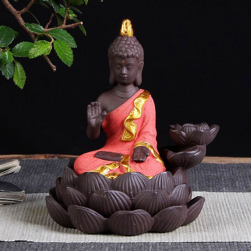Sitting Lotus Bodhisattva India Thailand Buddha Statue Purple Clay High Mountain Flowing Water Ceramic Aromatherapy Oven Lotus Cross-border Creative Decoration - Velora