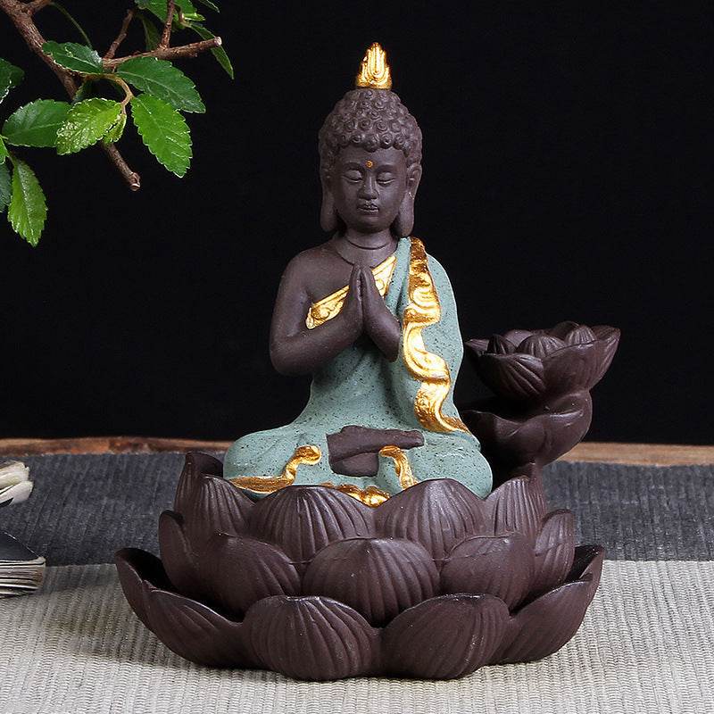 Sitting Lotus Bodhisattva India Thailand Buddha Statue Purple Clay High Mountain Flowing Water Ceramic Aromatherapy Oven Lotus Cross-border Creative Decoration - Velora