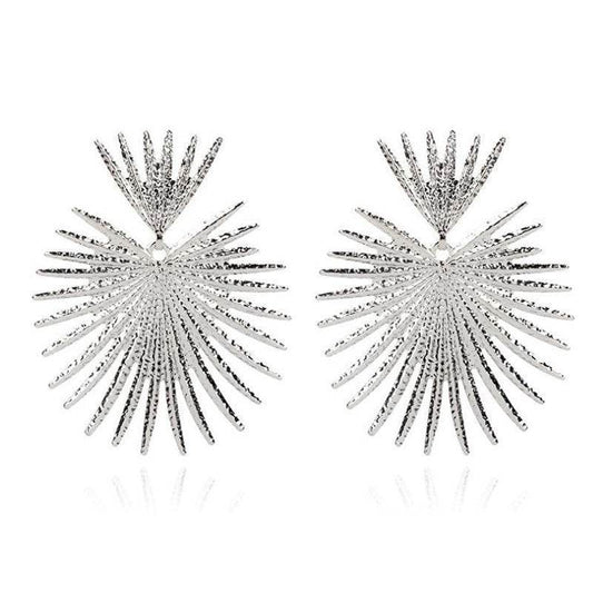 Geometric Metal Fan-Shaped Exaggerated Earrings - Velora